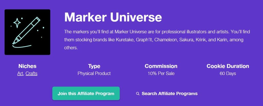 Best Art Affiliate Programs Marker Universe